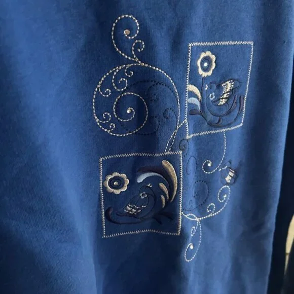 Northern Reflections Blue Floral Embroidered Crewneck Sweater XLP - Picture 8 of 12